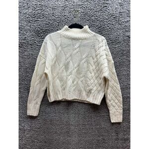 360 Sweater Italian Yarn Elyse Cable Knit Turtleneck Sweater White Women Size XS